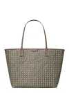 Tory Burch Ever Ready Grey Tote Bag With Logo Patch On The Front And All-over Double T Motif In Cotton Woman