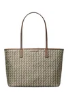 Tory Burch Ever Ready Grey Tote Bag With Logo Patch On The Front And All-over Double T Motif In Cotton Woman In Gray