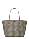 Tory Burch Ever Ready Grey Tote Bag With Logo Patch On The Front And All-over Double T Motif In Cotton Woman