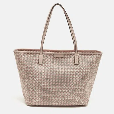 Pre-owned Tory Burch Ever Ready Light Pink Printed Coated Canvas Tote