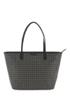 Tory Burch 'ever Ready' Grey Tote Bag With Logo Patch On The Front And All-over Double T Motif In Black