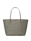 Tory Burch Ever Ready Grey Tote Bag With Logo Patch On The Front And All-over Double T Motif In Cotton Woman In Grey
