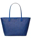 Tory Burch Coated Canvas Basketweave Tote In Blue