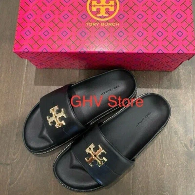 Pre-owned Tory Burch Everly Anatomic Lug Nappa Leather Slide Sandal In Bourbon