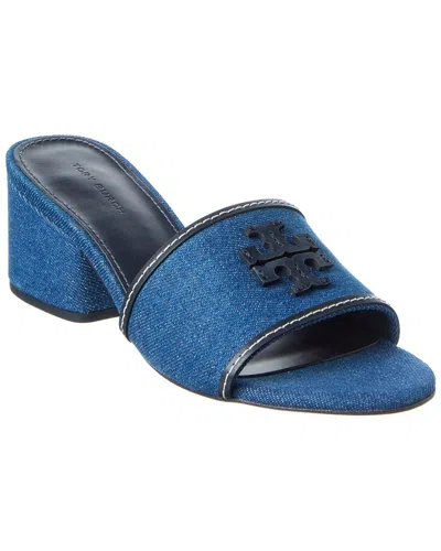 Tory Burch Everly Block Heel Denim Sandal In Blue
