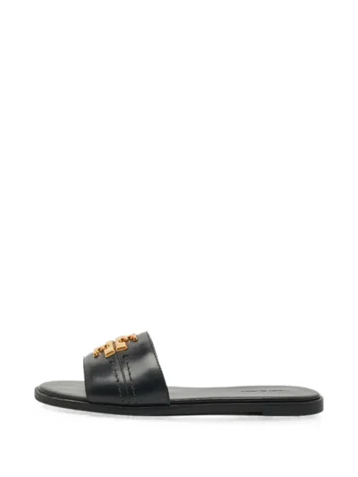 Pre-owned Tory Burch Everly Logo-plaque Sandals In Black