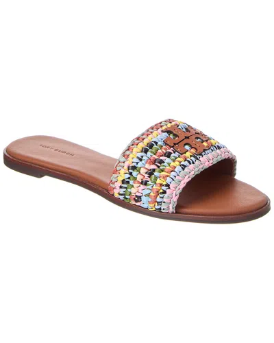 Tory Burch Everly Raffia & Leather Sandal In Blue
