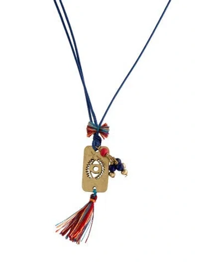 Pre-owned Tory Burch Evil Eye Pendant Necklace, 22" In Multi