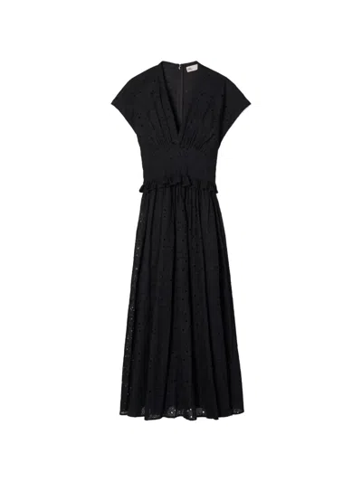 Tory Burch Eyelet Cotton Dress In Black