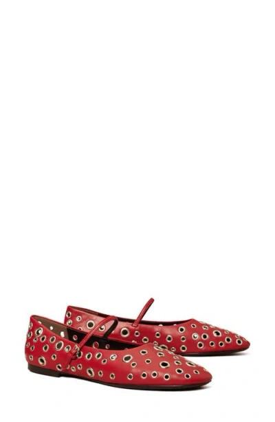Tory Burch Eyelet Mary Jane Ballet Flats Tory Red/silver