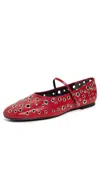 Tory Burch Eyelet Mary-jane Ballet Flats In Tory Red/silver