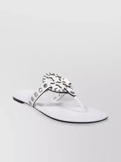 Tory Burch Eyelet Stud Flat Sole Sandal In White