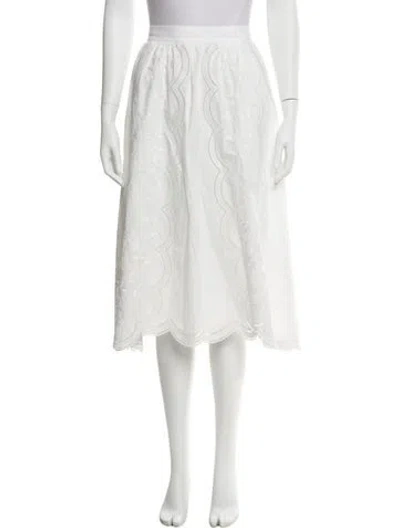 Pre-owned Tory Burch Eyelet Trim Midi Length Skirt In White