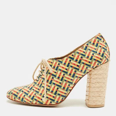 Pre-owned Tory Burch Fabienne Size 37.5 Multicolor Straw Booties