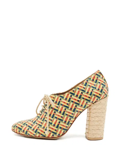 Pre-owned Tory Burch Fabienne Woven Straw Pumps In Yellow