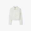 Tory Burch Faux Crinkle Leather Jacket In White