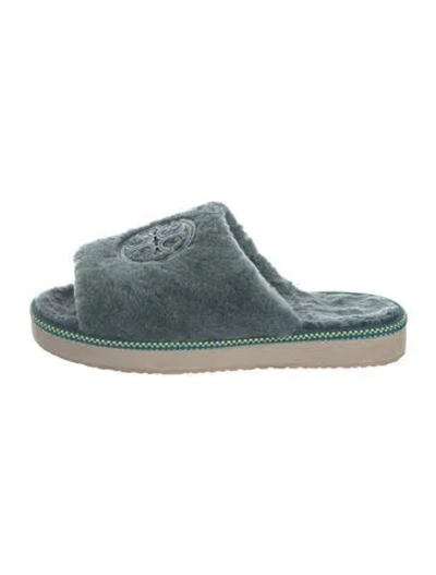 Pre-owned Tory Burch Faux Fur Slides In Blue