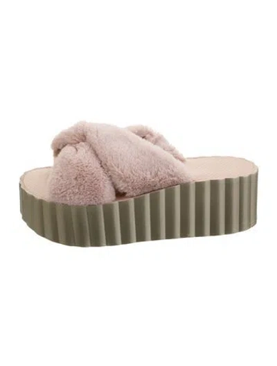 Pre-owned Tory Burch Faux Fur Slides In Gold/pink