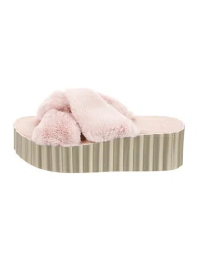 Pre-owned Tory Burch Faux Fur Slides In Multi