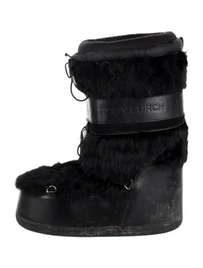 Pre-owned Tory Burch Faux Fur Snow Boots In Black