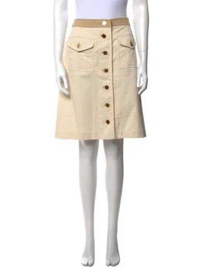 Pre-owned Tory Burch Faux Fur Trim Knee-length Skirt In Neutral