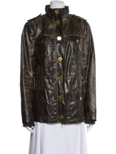 Pre-owned Tory Burch Faux Leather Jacket In Brown