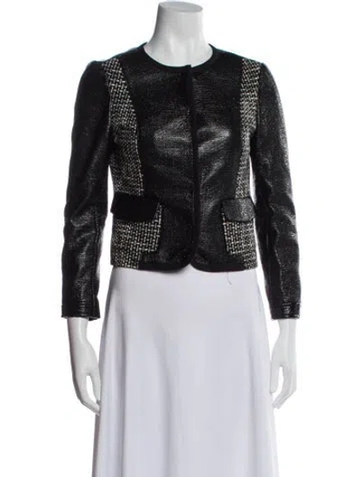 Pre-owned Tory Burch Faux Leather Printed Evening Jacket In Black