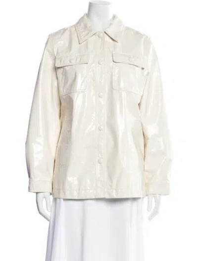 Pre-owned Tory Burch Faux Leather Utility Jacket In Neutral
