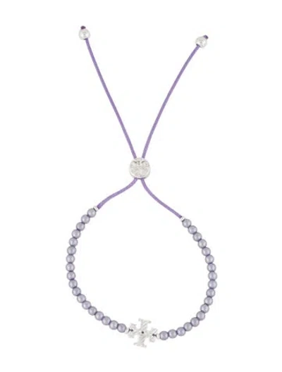 Pre-owned Tory Burch Faux Pearl & Cord Adjustable Bead Bracelet W/ Tags, 9.25" In Multi