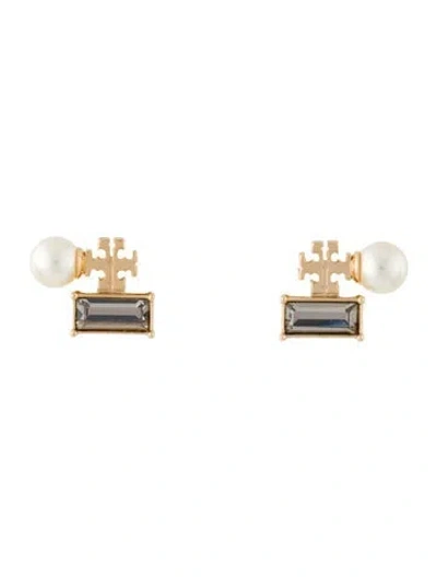 Pre-owned Tory Burch Faux Pearl & Crystal Cluster Stud Earrings W/ Tags In Multi