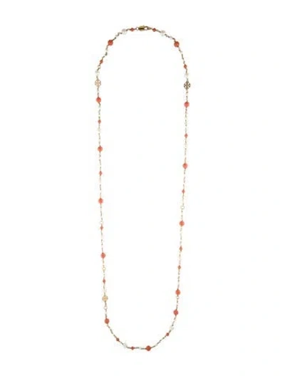 Pre-owned Tory Burch Faux Pearl & Enamel Bead Station Necklace, 45" In Multi