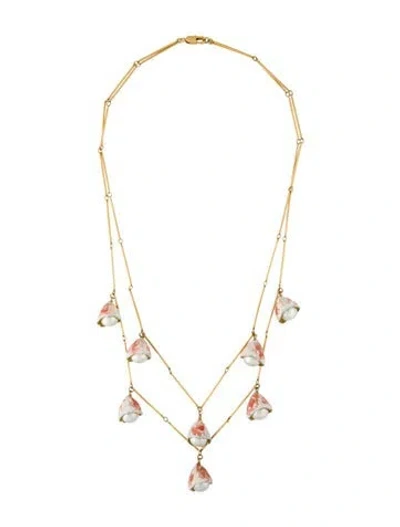 Pre-owned Tory Burch Faux Pearl & Enamel Flower Bud Rosary Necklace, 22.75" In Multi