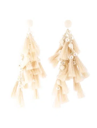 Pre-owned Tory Burch Faux Pearl & Horsehair Tassel Earrings In White