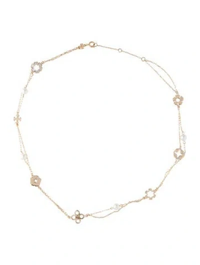 Pre-owned Tory Burch Faux Pearl & Mother Of Pearl Moondance Layered Necklace, 18" In Clear/white