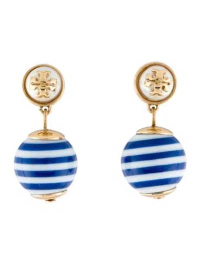 Pre-owned Tory Burch Faux Pearl & Resin 'saher' Drop Earrings In Multi
