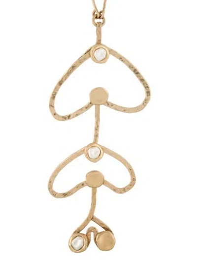 Pre-owned Tory Burch Faux Pearl Brutalist Fish Pendant Necklace, 29" In White