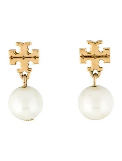 Pre-owned Tory Burch Faux Pearl Drop Earrings In Multi
