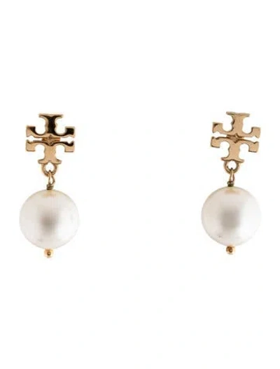 Pre-owned Tory Burch Faux Pearl Drop Earrings In White