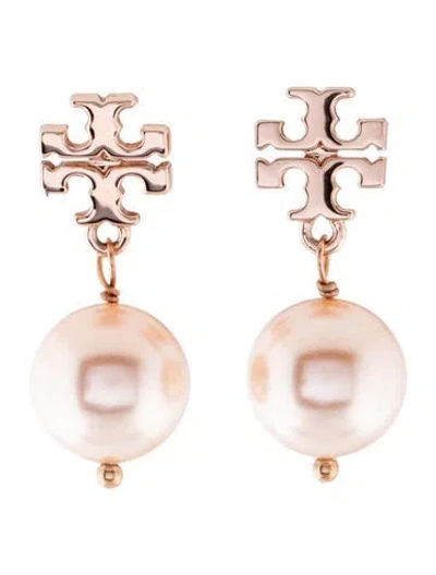 Pre-owned Tory Burch Faux Pearl Drop Earrings In White