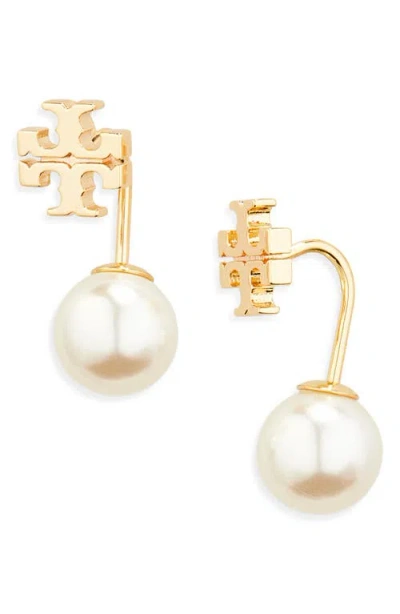 Tory Burch Faux Pearl Front/back Earrings In Gold