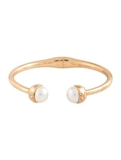 Pre-owned Tory Burch Faux Pearl Hinged Cuff Bracelet, 6.25" In Multicolor
