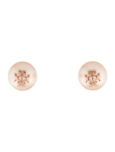 Pre-owned Tory Burch Faux Pearl Logo Stud Earrings In Multi