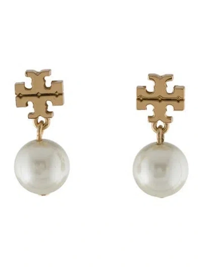 Pre-owned Tory Burch Faux Pearl Moondance Drop Earrings In White