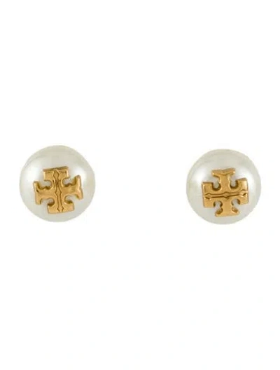 Pre-owned Tory Burch Faux Pearl 'moondance' Stud Earrings In White
