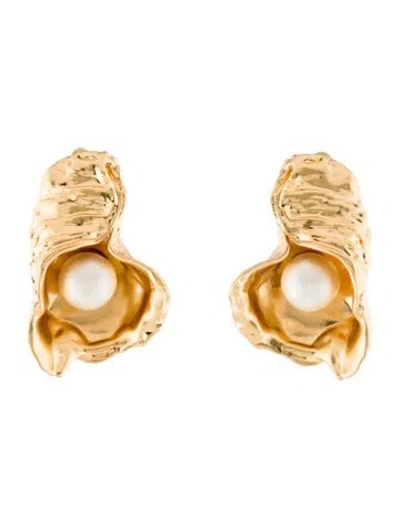 Pre-owned Tory Burch Faux Pearl Oyster Clip-on Earrings In Multi