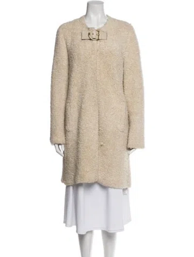 Pre-owned Tory Burch Faux Shearling Coat In Neutral