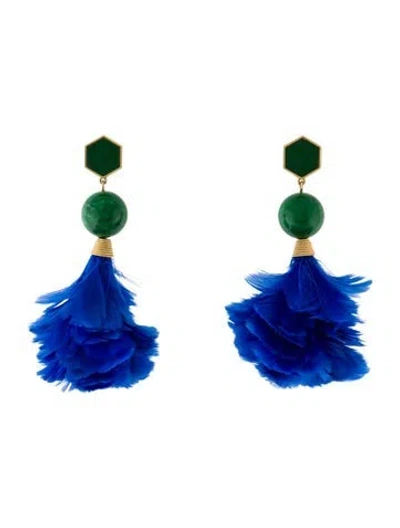 Pre-owned Tory Burch Feather & Stone Drop Earrings In Multi