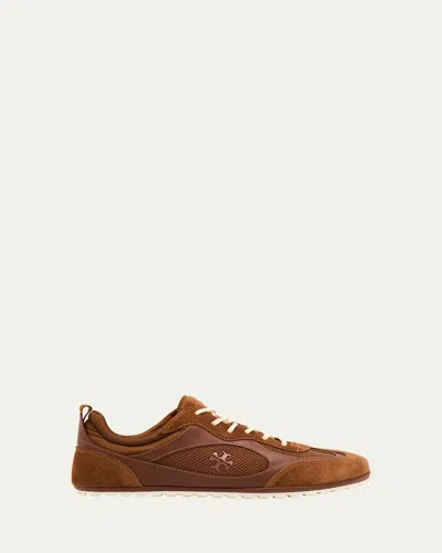 TORY BURCH FIELD LEATHER AND SUEDE LOW-TOP SNEAKERS