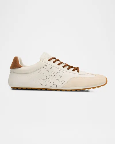 TORY BURCH FIELD LEATHER AND SUEDE LOW-TOP SNEAKERS