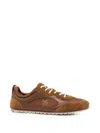 Tory Burch Field Sneaker In Suede And Mesh Cognac Color In Black